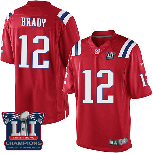 Youth Nike New England Patriots #12 Tom Brady Elite Red Alternate Super Bowl LI Champions NFL Jersey