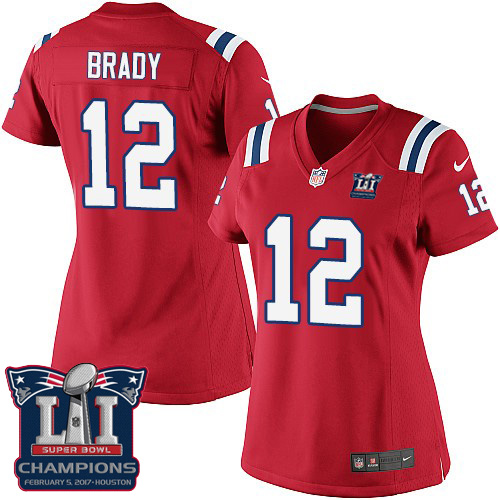 Women's Nike New England Patriots #12 Tom Brady Elite Red Alternate Super Bowl LI Champions NFL Jersey