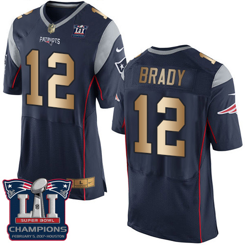 Men's Nike New England Patriots #12 Tom Brady Elite Navy/Gold Team Color Super Bowl LI Champions NFL Jersey