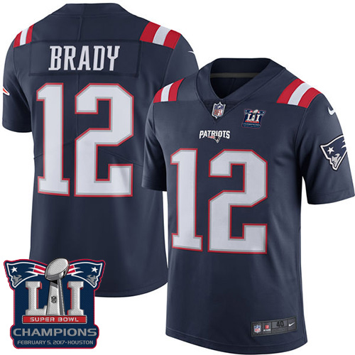 Men's Nike New England Patriots #12 Tom Brady Limited Navy Blue Rush Super Bowl LI Champions NFL Jersey