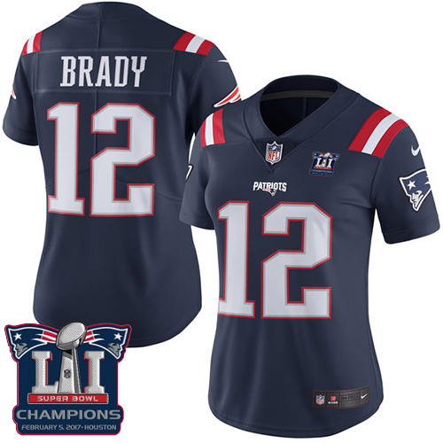 Women's Nike New England Patriots #12 Tom Brady Limited Navy Blue Rush Super Bowl LI Champions NFL Jersey