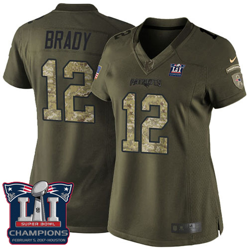 Women's Nike New England Patriots #12 Tom Brady Limited Green Salute to Service Super Bowl LI Champions NFL Jersey