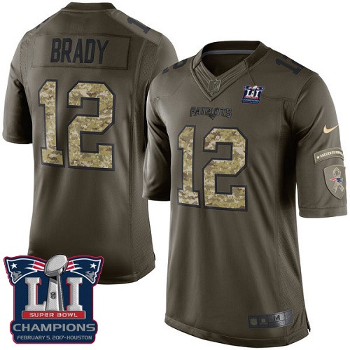 Men's Nike New England Patriots #12 Tom Brady Limited Green Salute to Service Super Bowl LI Champions NFL Jersey