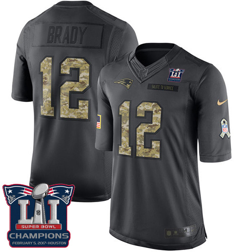 Youth Nike New England Patriots #12 Tom Brady Limited Black 2016 Salute to Service Super Bowl LI Champions NFL Jersey