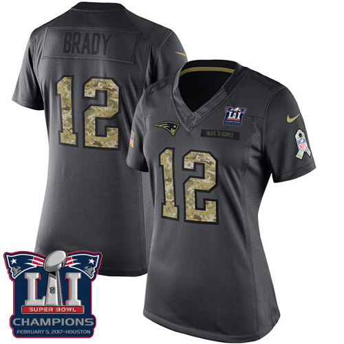 Women's Nike New England Patriots #12 Tom Brady Limited Black 2016 Salute to Service Super Bowl LI Champions NFL Jersey
