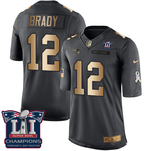 Men's Nike New England Patriots #12 Tom Brady Limited Black/Gold Salute to Service Super Bowl LI Champions NFL Jersey