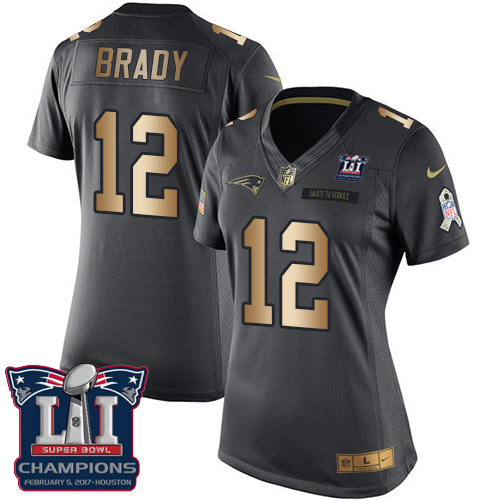 Women's Nike New England Patriots #12 Tom Brady Limited Black/Gold Salute to Service Super Bowl LI Champions NFL Jersey
