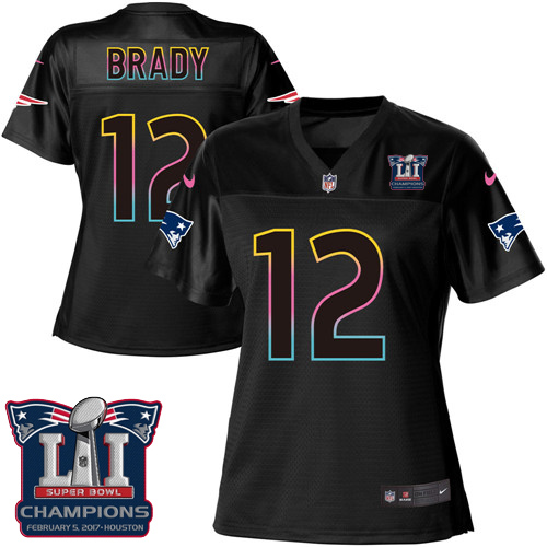 Women's Nike New England Patriots #12 Tom Brady Game Black Fashion Super Bowl LI Champions NFL Jersey