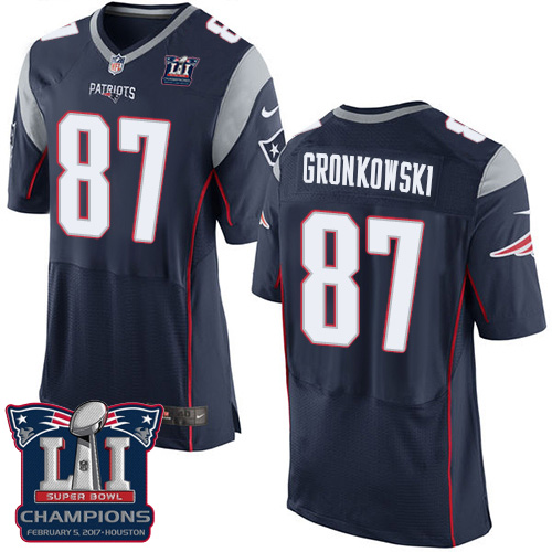 Men's Nike New England Patriots #87 Rob Gronkowski Elite Navy Blue Team Color Super Bowl LI Champions NFL Jersey