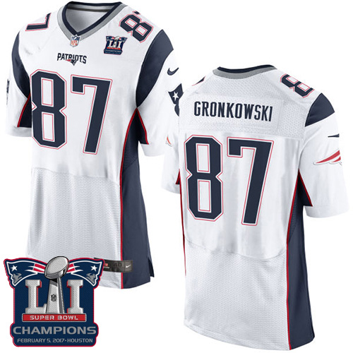 Men's Nike New England Patriots #87 Rob Gronkowski Elite White Super Bowl LI Champions NFL Jersey