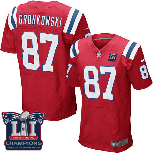 Men's Nike New England Patriots #87 Rob Gronkowski Elite Red Alternate Super Bowl LI Champions NFL Jersey