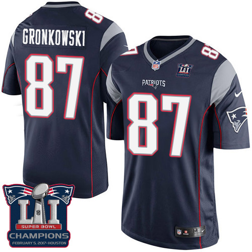 Youth Nike New England Patriots #87 Rob Gronkowski Elite Navy Blue Team Color Super Bowl LI Champions NFL Jersey