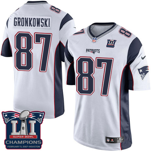 Youth Nike New England Patriots #87 Rob Gronkowski Elite White Super Bowl LI Champions NFL Jersey