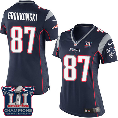 Women's Nike New England Patriots #87 Rob Gronkowski Elite Navy Blue Team Color Super Bowl LI Champions NFL Jersey