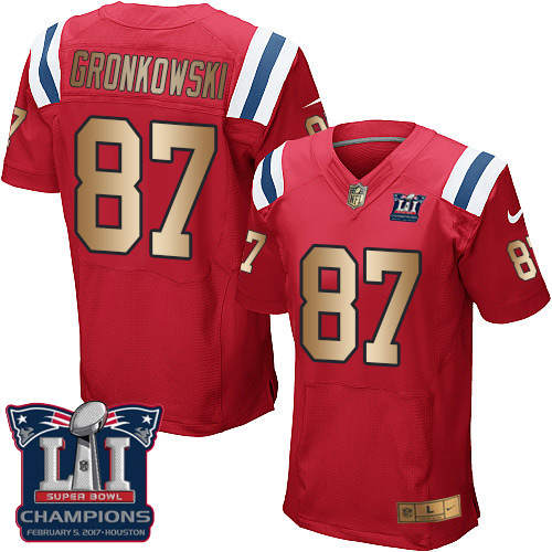 Men's Nike New England Patriots #87 Rob Gronkowski Elite Red/Gold Alternate Super Bowl LI Champions NFL Jersey