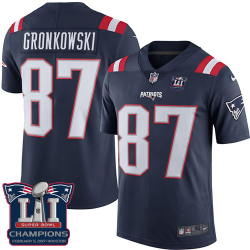 Men's Nike New England Patriots #87 Rob Gronkowski Limited Navy Blue Rush Super Bowl LI Champions NFL Jersey