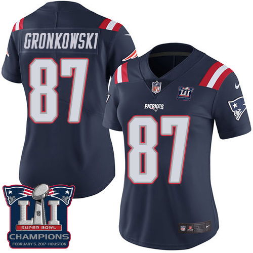 Women's Nike New England Patriots #87 Rob Gronkowski Limited Navy Blue Rush Super Bowl LI Champions NFL Jersey