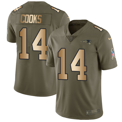 Men's Nike New England Patriots #14 Brandin Cooks Limited Olive/Gold 2017 Salute to Service NFL Jersey