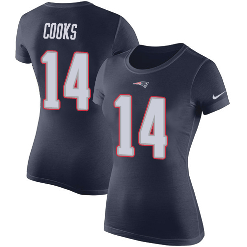 NFL Women's Nike New England Patriots #14 Brandin Cooks Navy Blue Rush Pride Name & Number T-Shirt