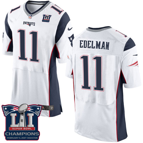 Men's Nike New England Patriots #11 Julian Edelman Elite White Super Bowl LI Champions NFL Jersey