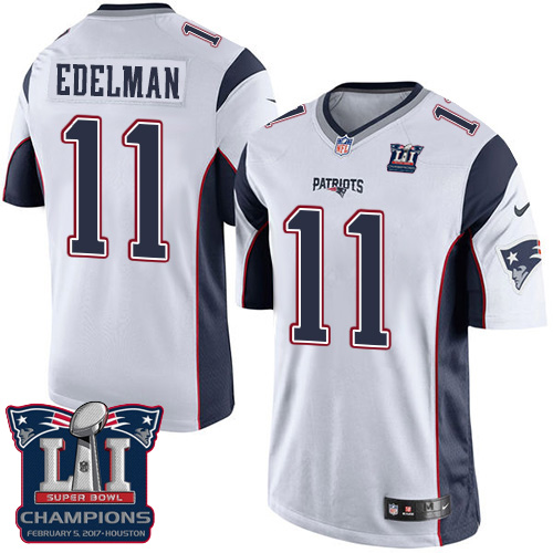 Youth Nike New England Patriots #11 Julian Edelman Elite White Super Bowl LI Champions NFL Jersey