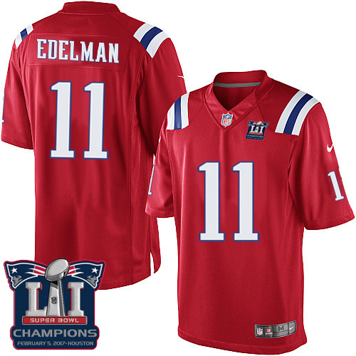 Youth Nike New England Patriots #11 Julian Edelman Elite Red Alternate Super Bowl LI Champions NFL Jersey