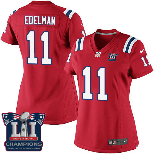 Women's Nike New England Patriots #11 Julian Edelman Elite Red Alternate Super Bowl LI Champions NFL Jersey