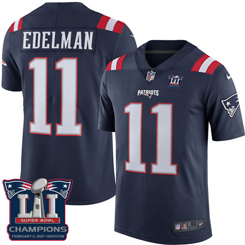 Men's Nike New England Patriots #11 Julian Edelman Limited Navy Blue Rush Super Bowl LI Champions NFL Jersey