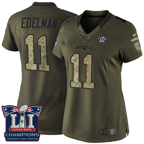 Women's Nike New England Patriots #11 Julian Edelman Limited Green Salute to Service Super Bowl LI Champions NFL Jersey