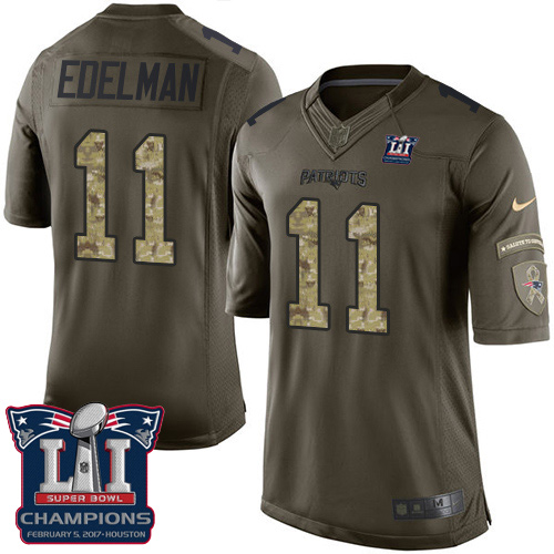 Men's Nike New England Patriots #11 Julian Edelman Limited Green Salute to Service Super Bowl LI Champions NFL Jersey