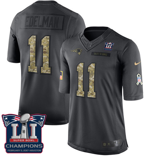 Men's Nike New England Patriots #11 Julian Edelman Limited Black 2016 Salute to Service Super Bowl LI Champions NFL Jersey