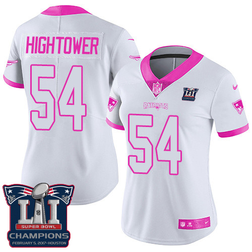 Women's Nike New England Patriots #54 Dont'a Hightower Limited White/Pink Rush Fashion Super Bowl LI Champions NFL Jersey