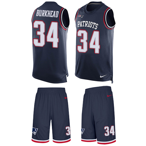 Men's Nike New England Patriots #34 Rex Burkhead Limited Navy Blue Tank Top Suit NFL Jersey