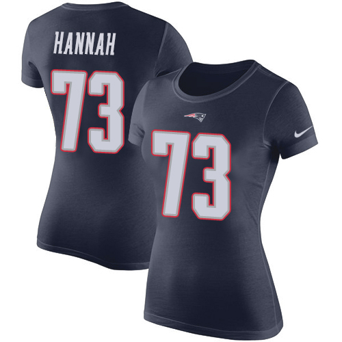 NFL Women's Nike New England Patriots #73 John Hannah Navy Blue Rush Pride Name & Number T-Shirt