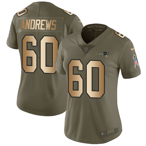 Women's Nike New England Patriots #60 David Andrews Limited Olive/Gold 2017 Salute to Service NFL Jersey