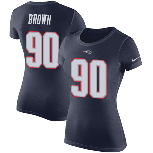 NFL Women's Nike New England Patriots #90 Malcom Brown Navy Blue Rush Pride Name & Number T-Shirt
