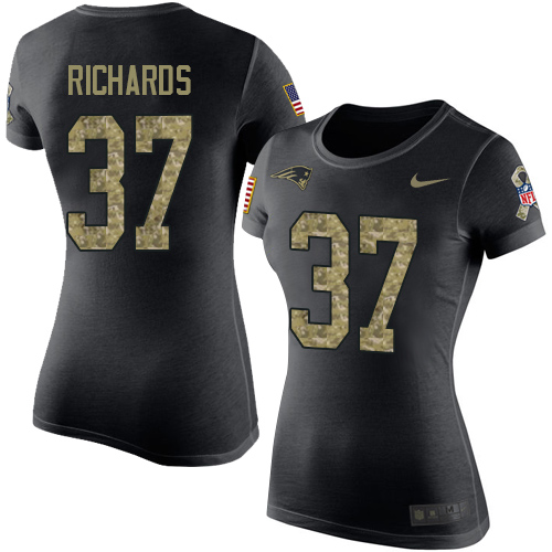 NFL Women's Nike New England Patriots #37 Jordan Richards Black Camo Salute to Service T-Shirt