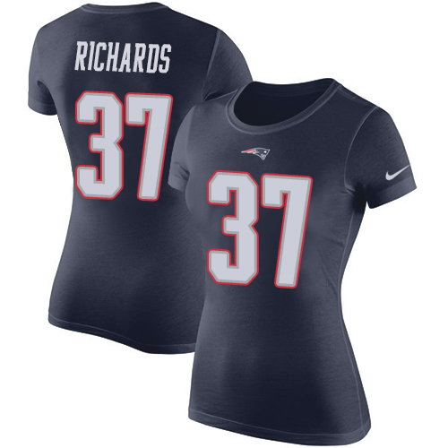 NFL Women's Nike New England Patriots #37 Jordan Richards Navy Blue Rush Pride Name & Number T-Shirt