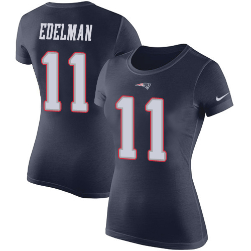 NFL Women's Nike New England Patriots #11 Julian Edelman Navy Blue Rush Pride Name & Number T-Shirt