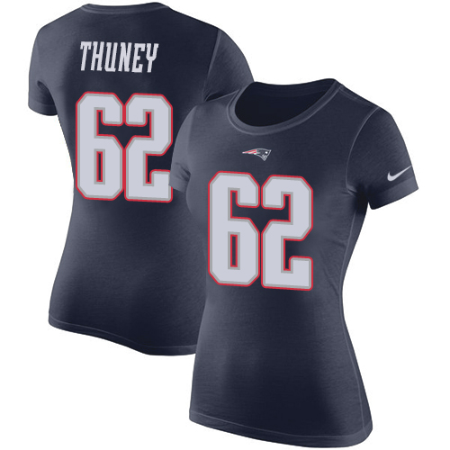 NFL Women's Nike New England Patriots #62 Joe Thuney Navy Blue Rush Pride Name & Number T-Shirt