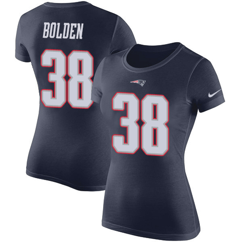 NFL Women's Nike New England Patriots #38 Brandon Bolden Navy Blue Rush Pride Name & Number T-Shirt