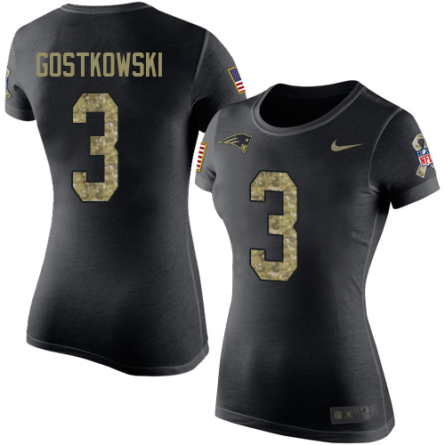 NFL Women's Nike New England Patriots #3 Stephen Gostkowski Black Camo Salute to Service T-Shirt