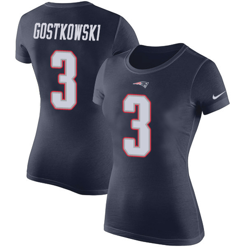 NFL Women's Nike New England Patriots #3 Stephen Gostkowski Navy Blue Rush Pride Name & Number T-Shirt