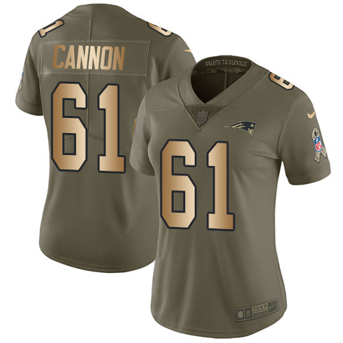 Women's Nike New England Patriots #61 Marcus Cannon Limited Olive/Gold 2017 Salute to Service NFL Jersey