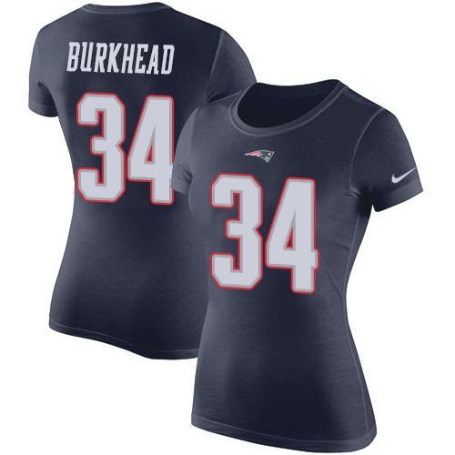 NFL Women's Nike New England Patriots #34 Rex Burkhead Navy Blue Rush Pride Name & Number T-Shirt