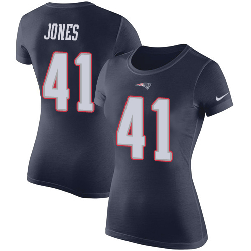 NFL Women's Nike New England Patriots #41 Cyrus Jones Navy Blue Rush Pride Name & Number T-Shirt