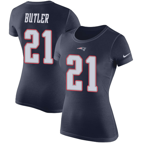 NFL Women's Nike New England Patriots #21 Malcolm Butler Navy Blue Rush Pride Name & Number T-Shirt