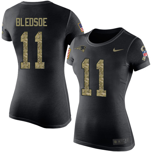 NFL Women's Nike New England Patriots #11 Drew Bledsoe Black Camo Salute to Service T-Shirt