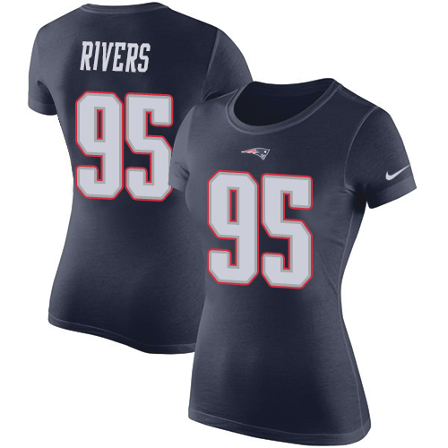 NFL Women's Nike New England Patriots #95 Derek Rivers Navy Blue Rush Pride Name & Number T-Shirt