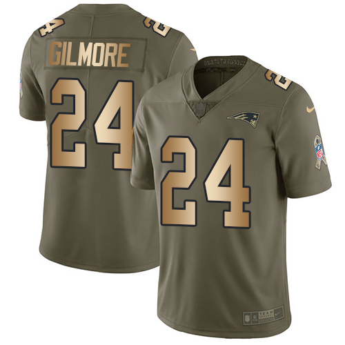 Men's Nike New England Patriots #24 Stephon Gilmore Limited Olive/Gold 2017 Salute to Service NFL Jersey